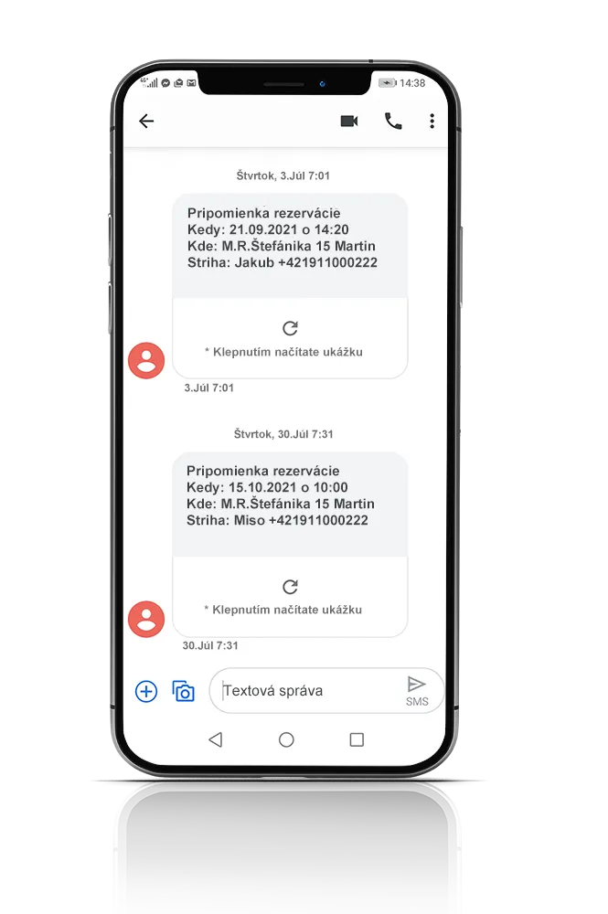 SMS informácia o rezervácií na RezervujSi.sk